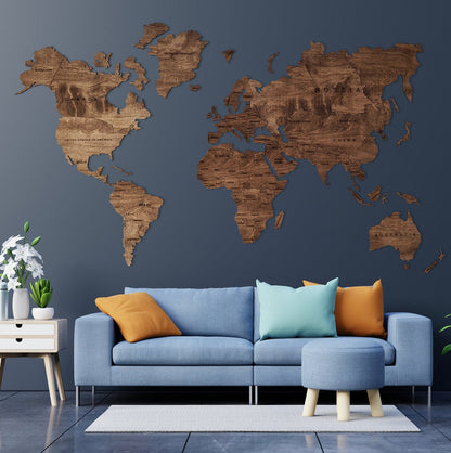 Wooden World Map Wall Art