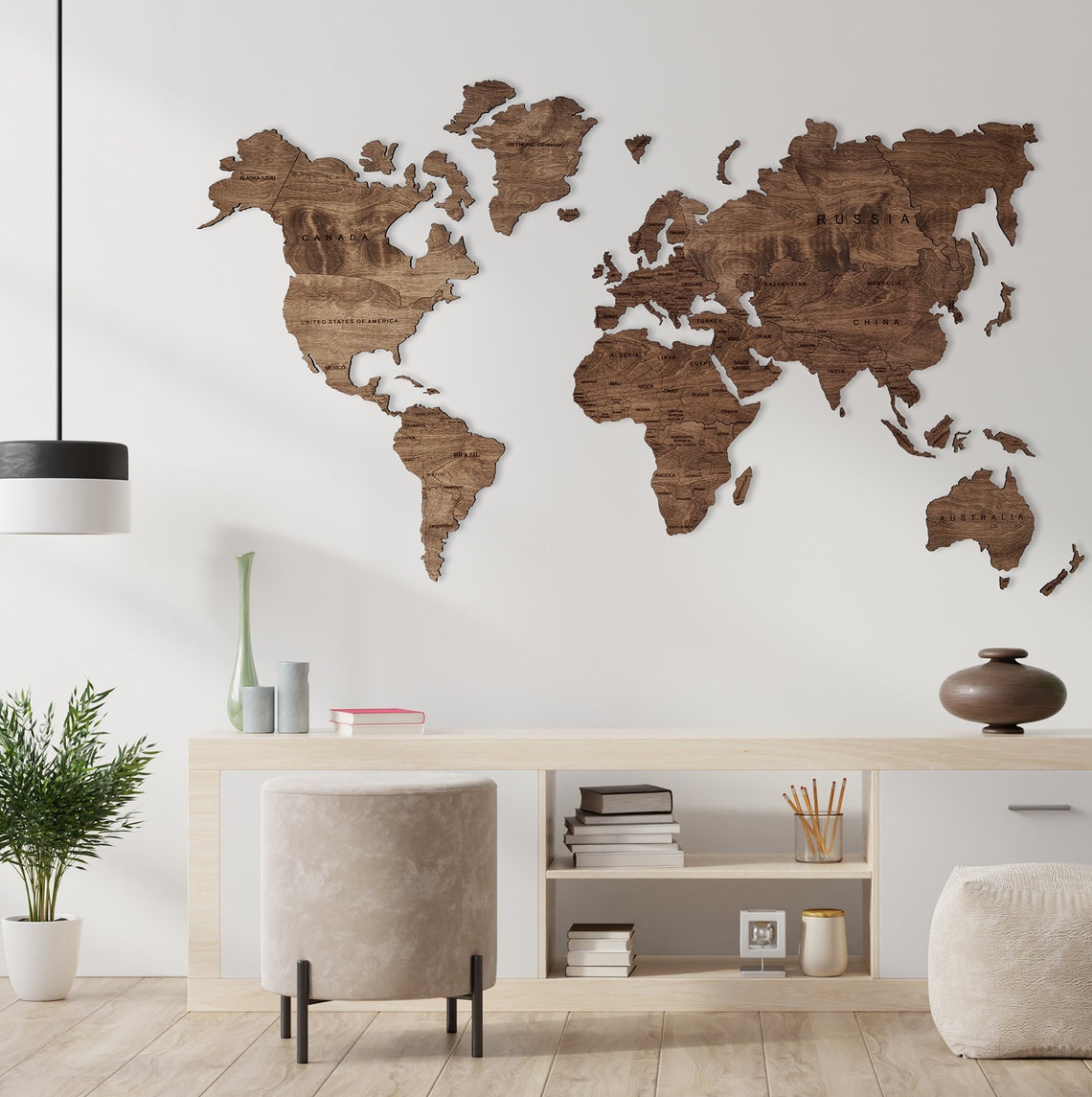 Wooden World Map Wall Art