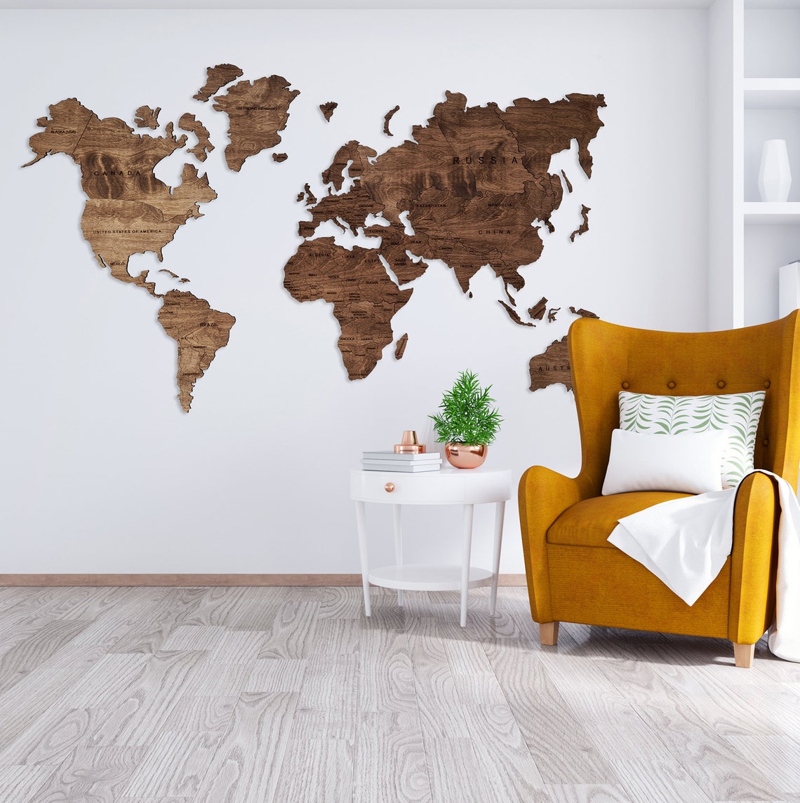 Wooden World Map Wall Art