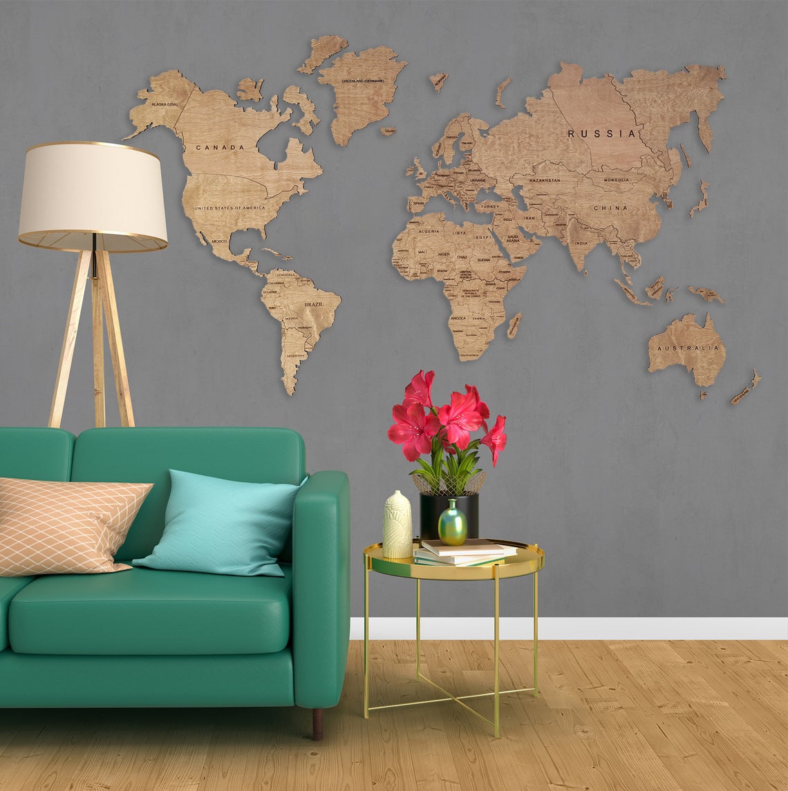 Rustic Wooden World Map