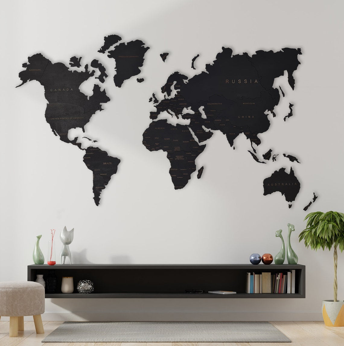 Rustic Wooden World Map