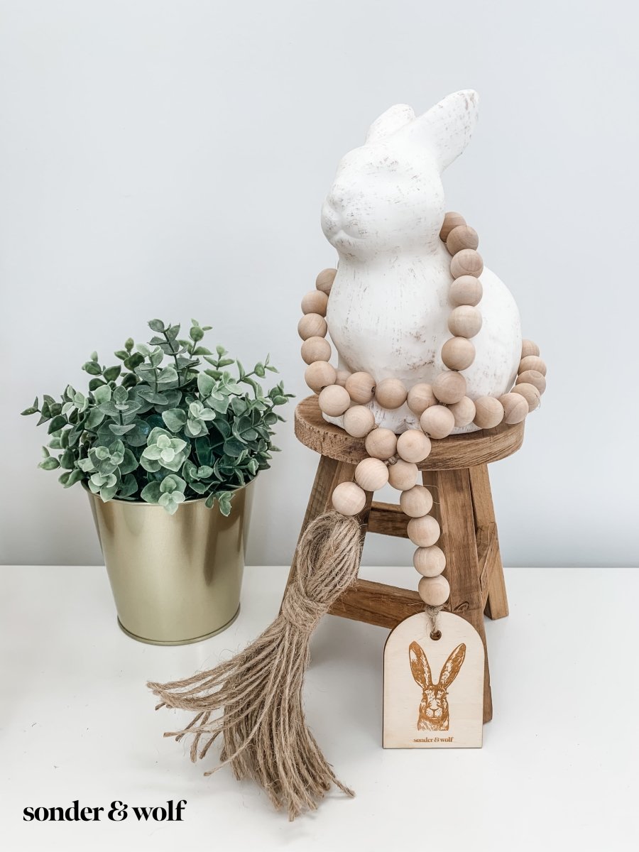 Bunny Wood Bead Garland with Jute Tassel