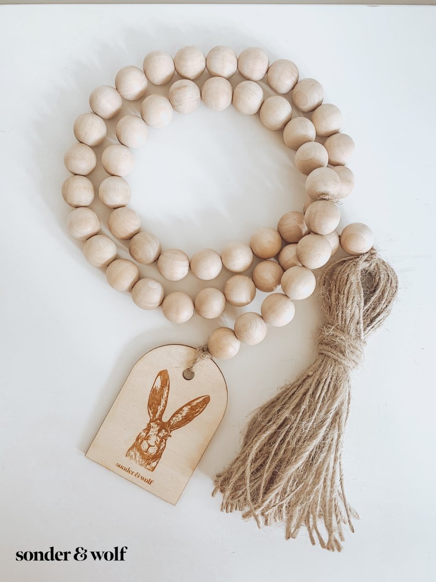 Bunny Wood Bead Garland with Jute Tassel