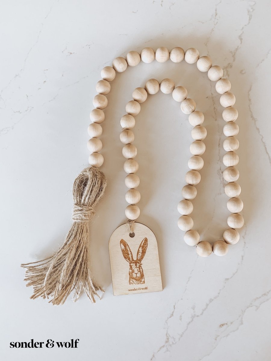 Bunny Wood Bead Garland with Jute Tassel