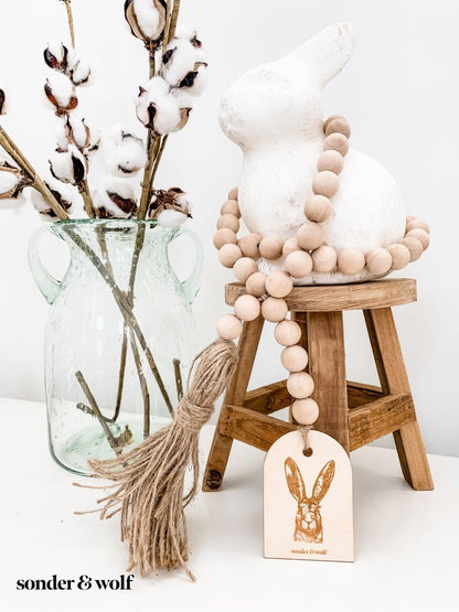 Bunny Wood Bead Garland with Jute Tassel