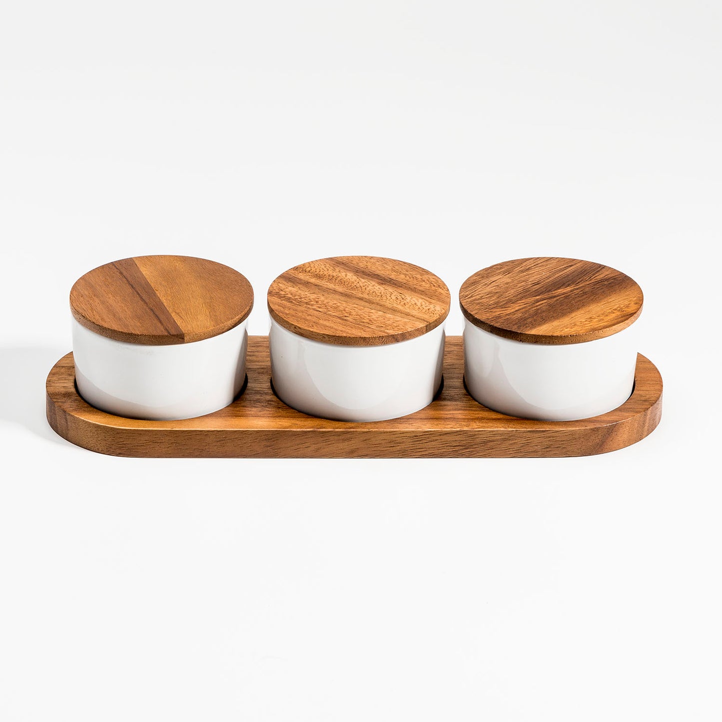 Ceramic Condiment Set on Acacia Wood Base